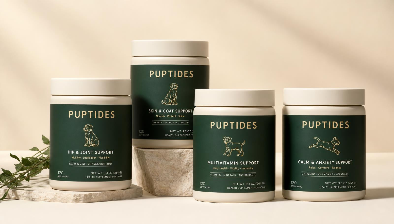 Puptides Full Bowl bundle of all four peptide powder jars