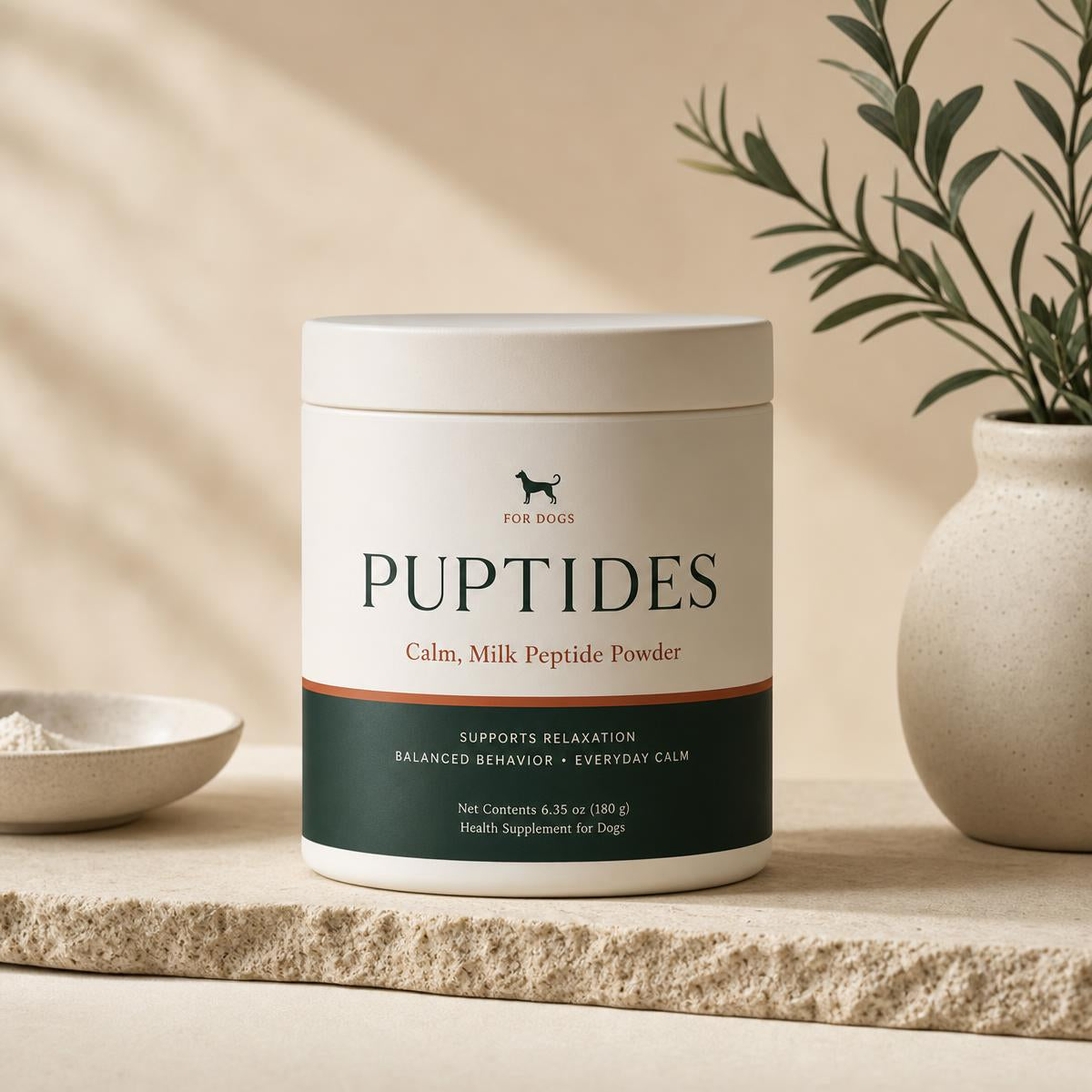 Puptides Calm milk peptide powder jar